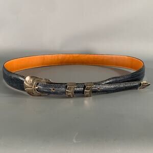 JAMES REID Size 36 Blue Navy Nubuck Lizard Belt
